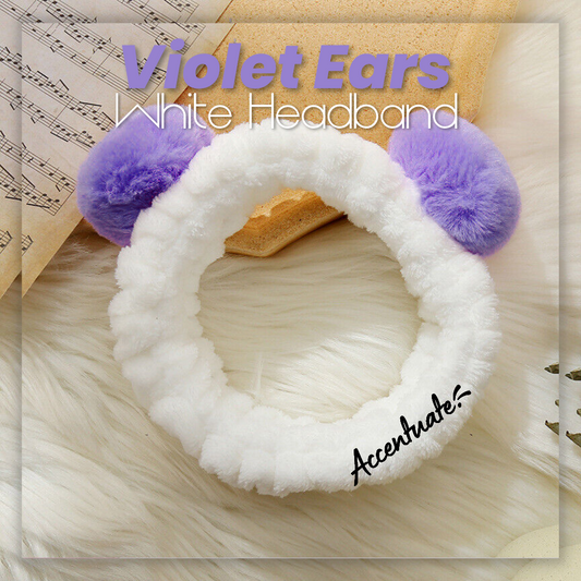 Panda Style: Violet Ears & White Plain Spa Headband (Adult Size)