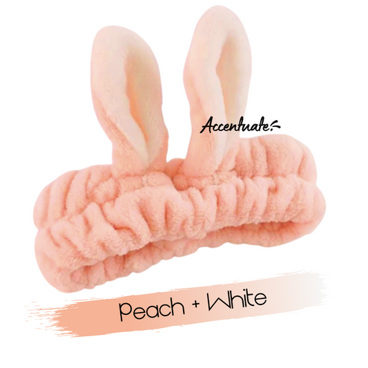 Peach & White Rabbit Ears Plain Spa Headband (Adult Size)