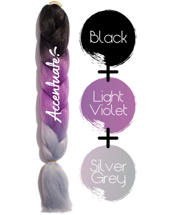 24" Black + Light Violet + Silver Grey Ombré Jumbo Braid Hair Extension