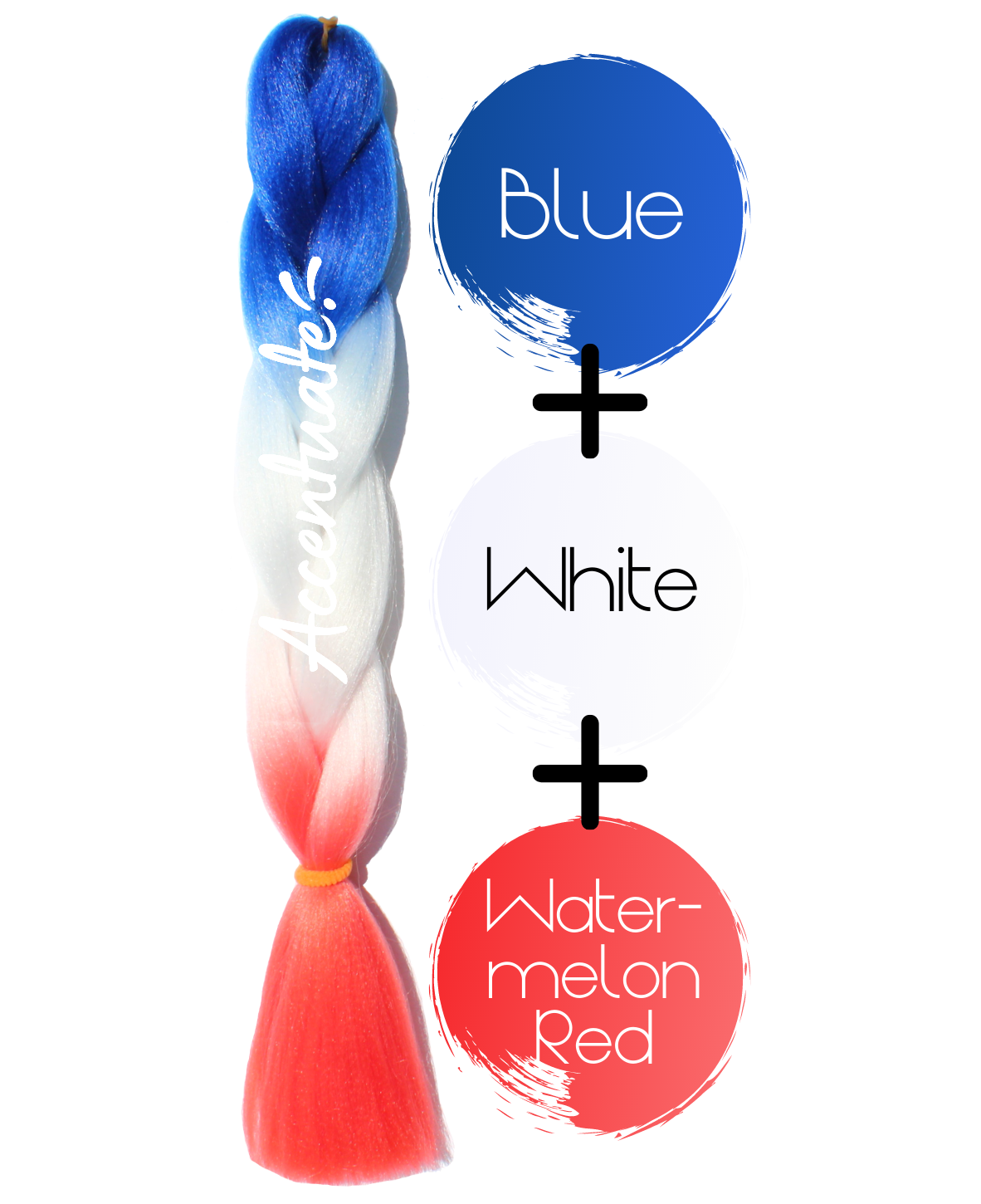 24" Blue + White + Watermelon Red Ombré Jumbo Braid Hair Extension