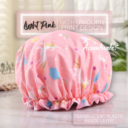 Light Pink with Unicorn Print Design / Translucent Plastic Double Lined Bonnet (Adult Size)