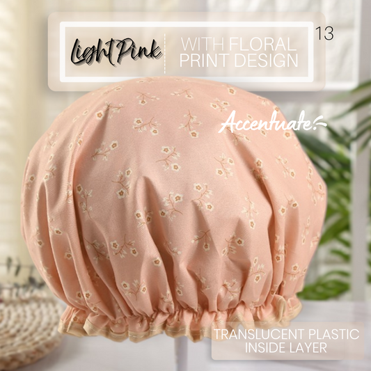 Light Pink with Floral Print Design / Translucent Plain Plastic Double Lined Bonnet (Adult Size)