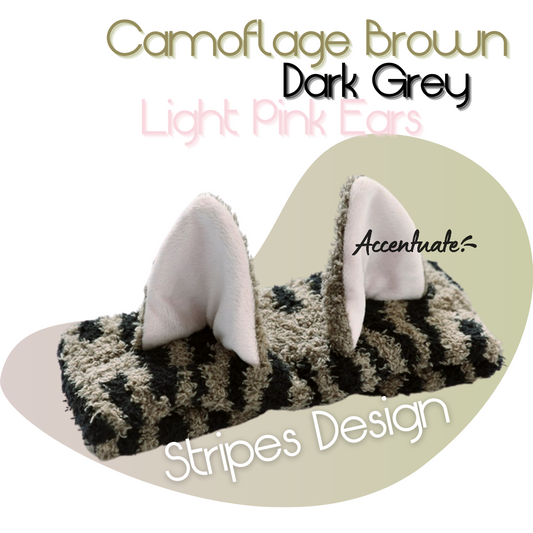 Khaki / Dark Grey / Light Pink Cat Ears Stripes Design Headband (Adult Size)