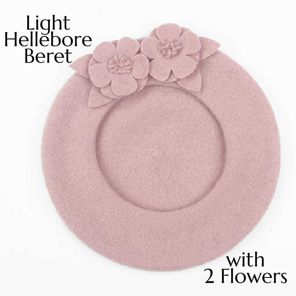 Light Hellebore Plain Beret with 2 Flowers (Adult Size)