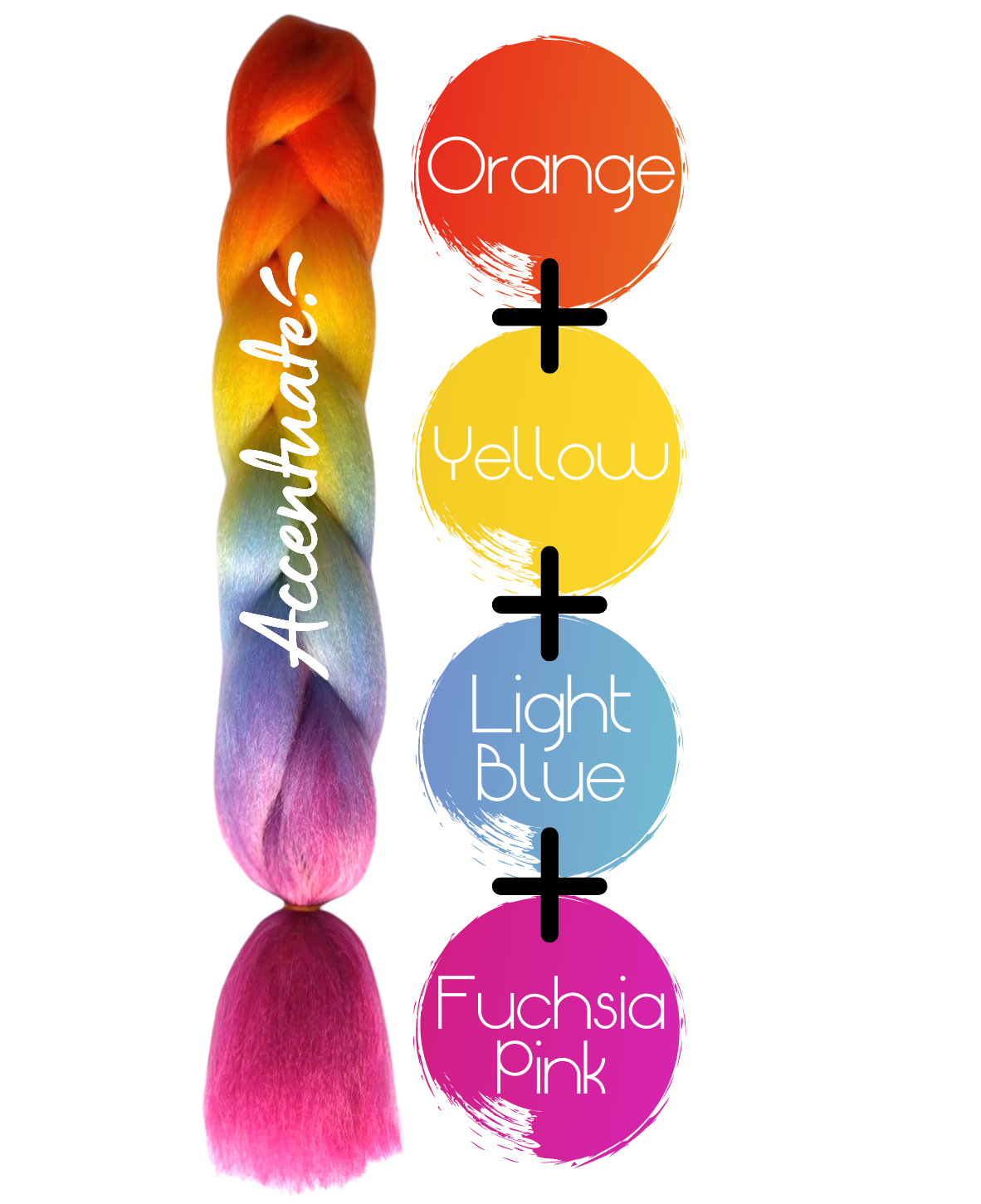 24" Orange + Yellow + Light Blue + Fuchsia Pink Ombré Jumbo Braid Hair Extension