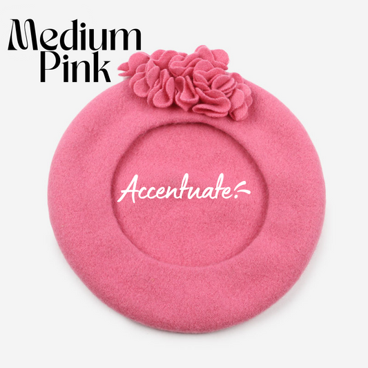Medium Pink Flower Beret Hat (Adult Size)