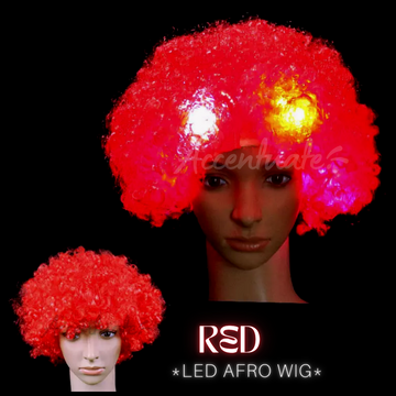 Red LED Afro Wig