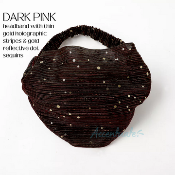 Dark Pink & Thin Gold Holographic Stripes / Gold Polka-Dot Sequins Headband