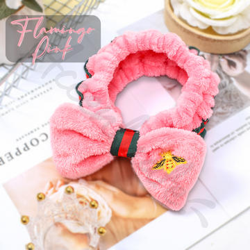 Flamingo Pink Bee Embroidered Spa Headband