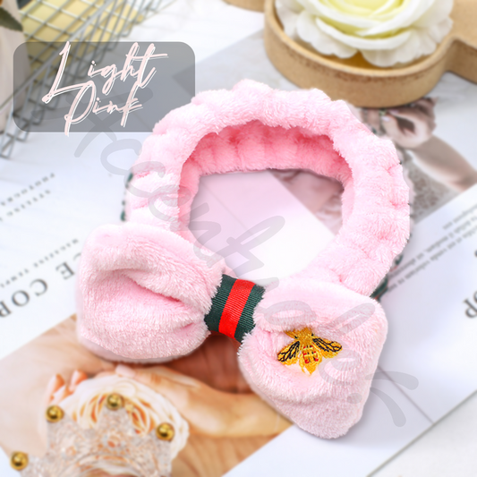 Light Pink Pink Bee Embroidered Spa Headband