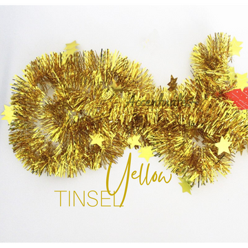 2M Long Tinsel - Plain Yellow + Stars