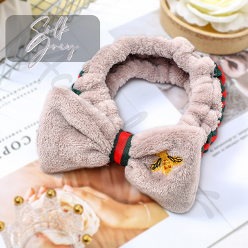 Silk-Grey Bee Embroidered Spa Headband