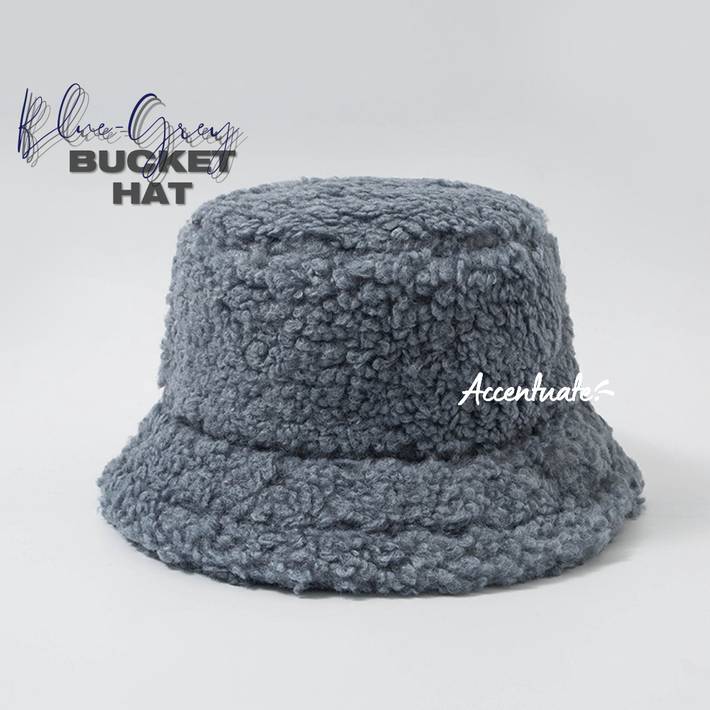 Plain Blue-Grey Fleece Bucket Hat