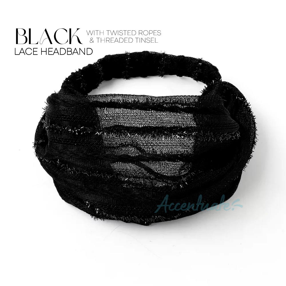 Black + Twisted Ropes & Threaded Tinsel Lace Headband