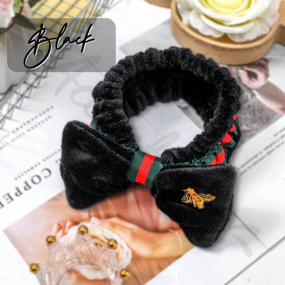 Black Pink Bee Embroidered Spa Headband