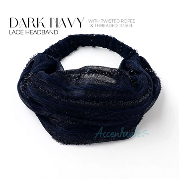 Dark Navy + Twist Ropes & Threaded Tinsel Lace Headband