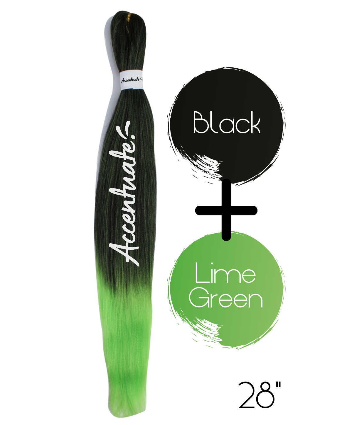 28" Black / Lime Green Pre-Stretched Ombré Hair Extension