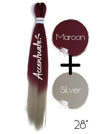 28" Maroon / Silver Pre-Stretched Ombré Hair Extension