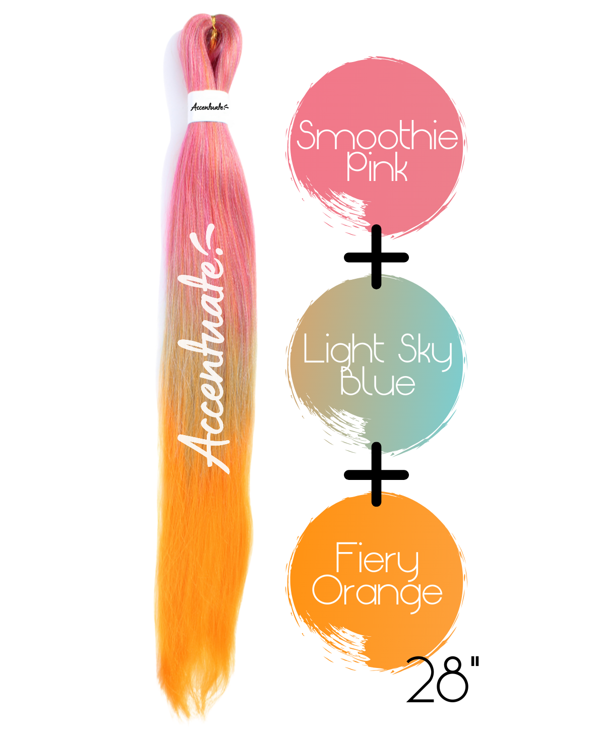 28" Smoothie Pink / Light Sky Blue / Fiery Orange Pre-Stretched Ombré Hair Extension