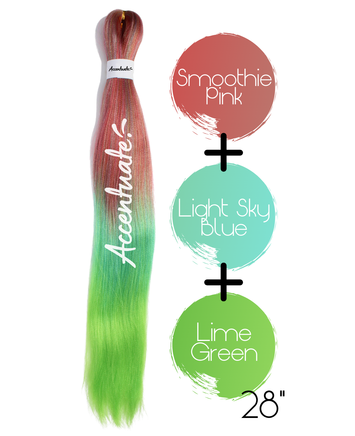 28" Smoothie Pink / Light Sky Blue / Lime Green Pre-Stretched Ombré Hair Extension