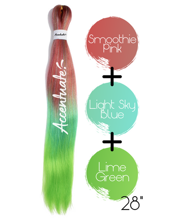 28" Smoothie Pink / Light Sky Blue / Lime Green Pre-Stretched Ombré Hair Extension