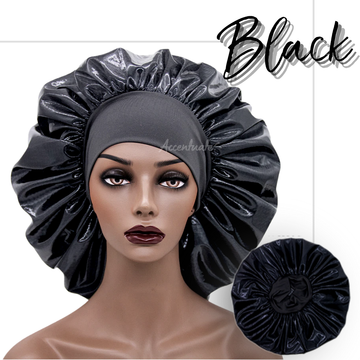 Wide Matching Colour Band Plain Black Shiny Bonnet