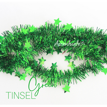 2M Long Tinsel - Plain Green + Stars