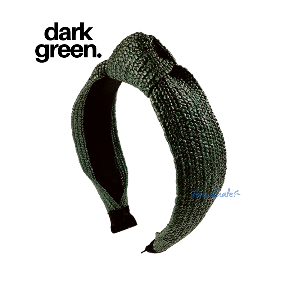 Plain Dark Green Twist-Knot Straw Headband