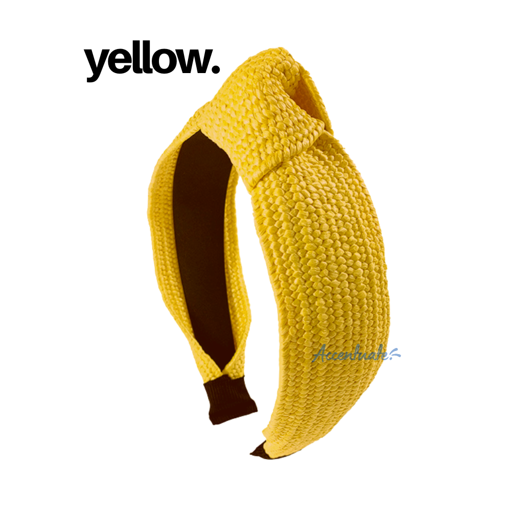 Plain Yellow Twist-Knot Straw Headband