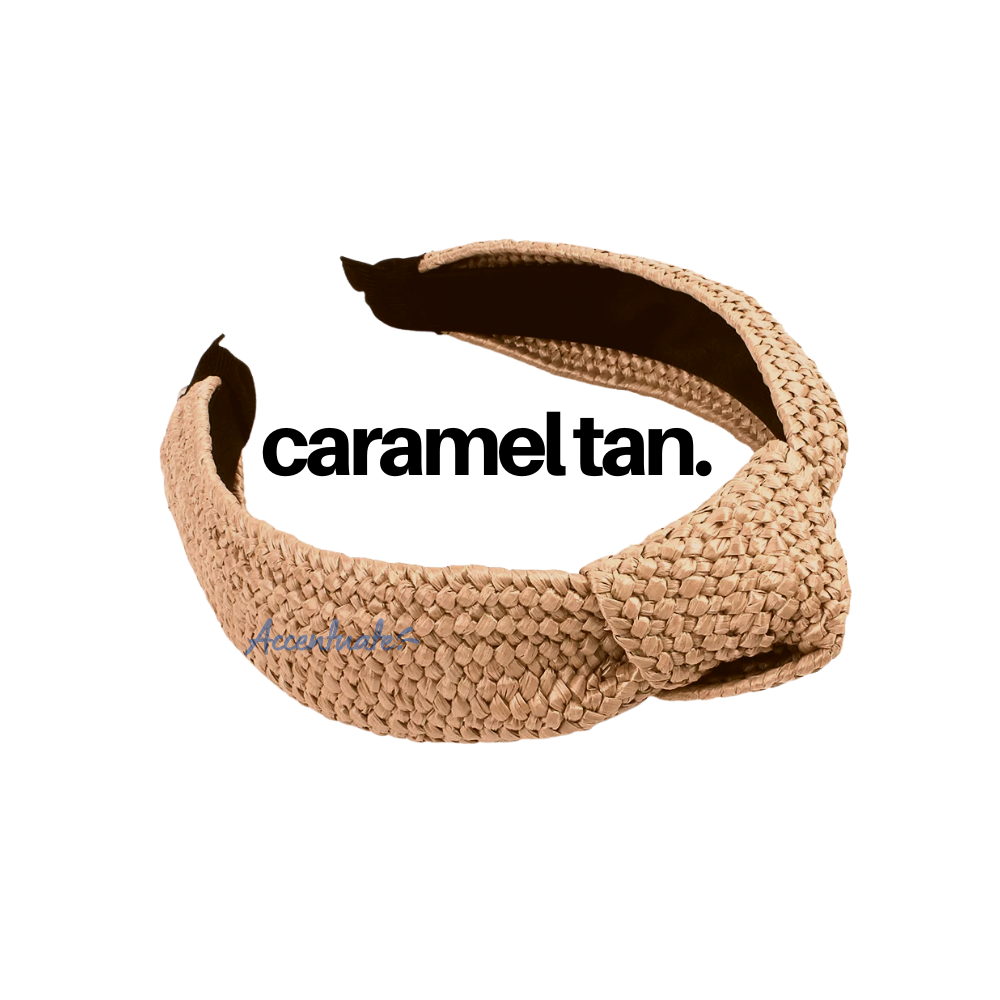 Plain Caramel Tan Green Twist-Knot Straw Headband