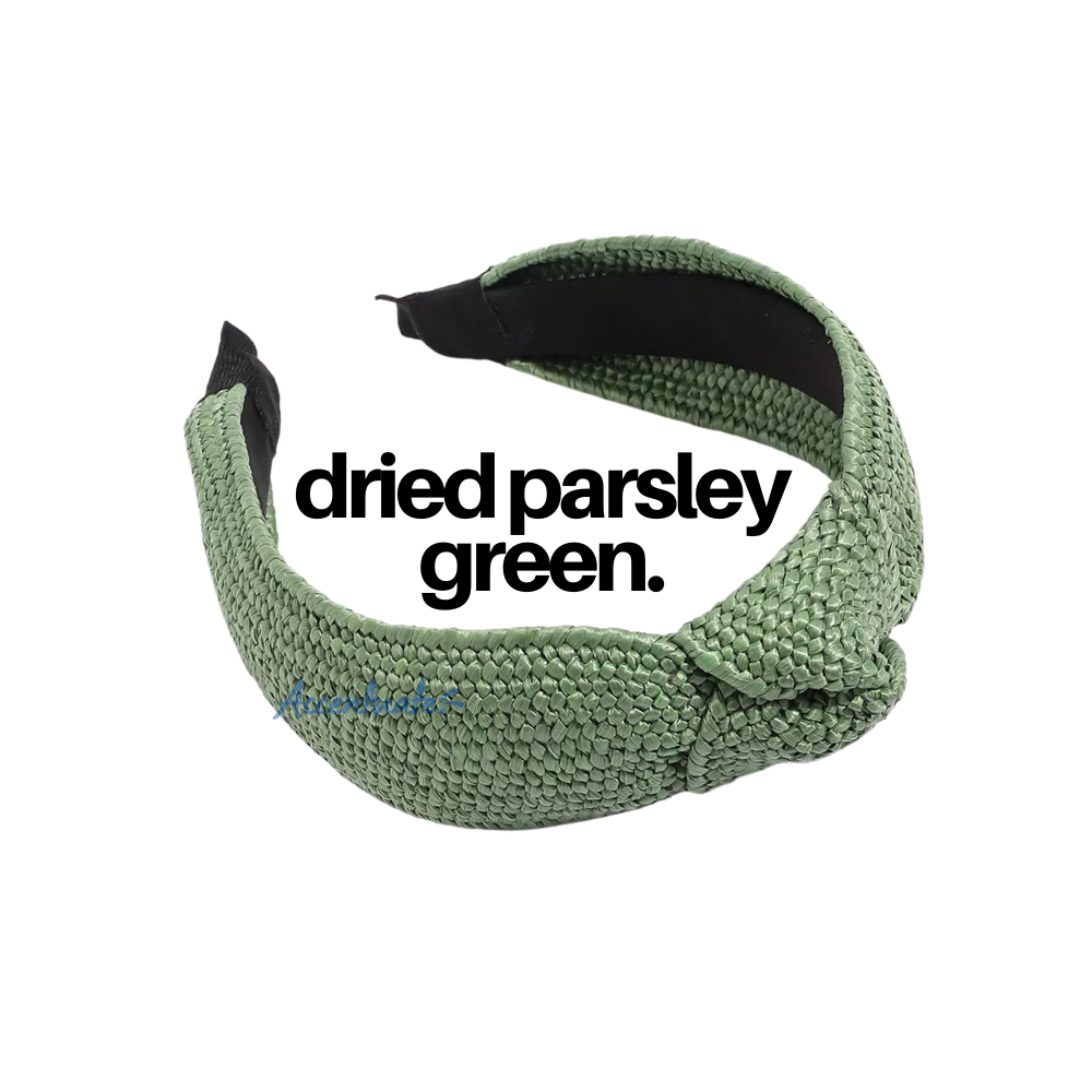 Plain Dried Parsley Green Twist-Knot Straw Headband