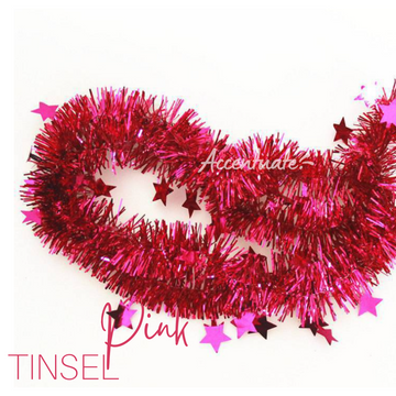 2M Long Tinsel - Plain Pink + Stars