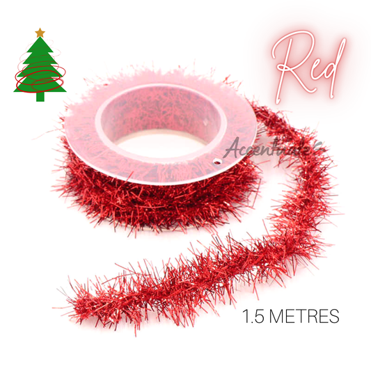 1.5M  Long Tinsel - Plain Red