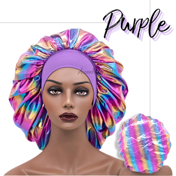 Wide Matching Colour Band Purple Holographic Bonnet