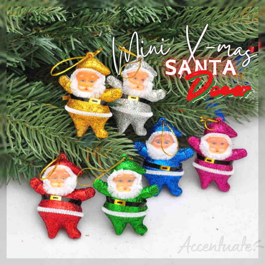6 Pack of Mini Glittery Santa Figurines Decor for Christmas Tree/Car Mirror