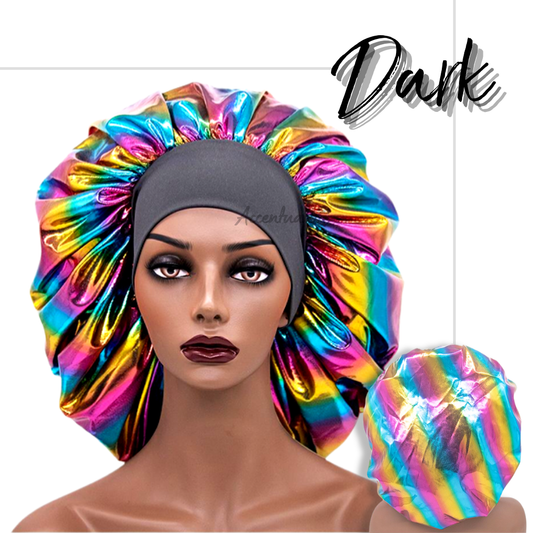 Wide Matching Colour Band Dark Holographic Bonnet