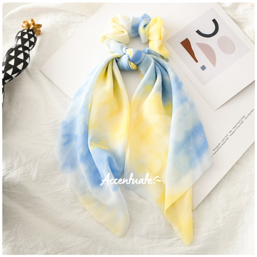 Yellow / Light Blue Wash Tie Dye Scrunchie Scarf