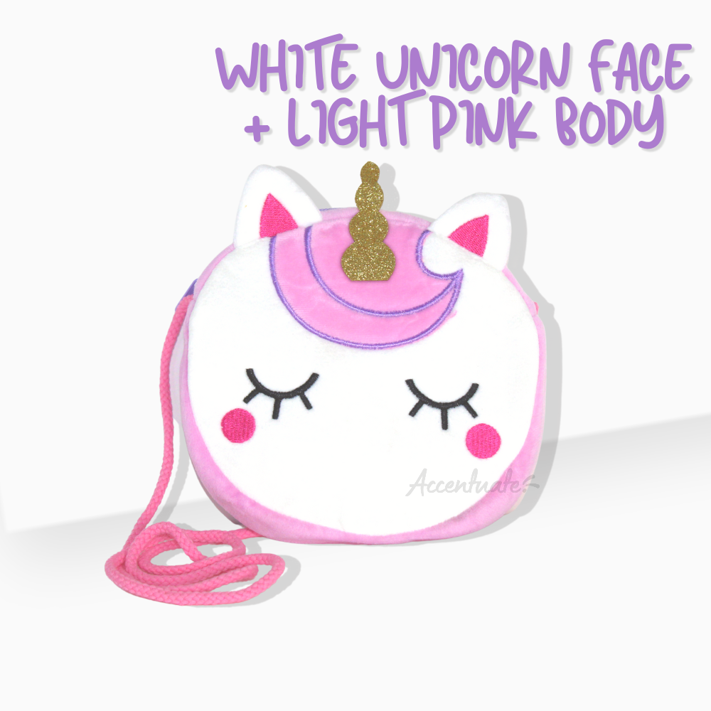 White Unicorn Face + Light Pink Body Children's Cross-Body Bag