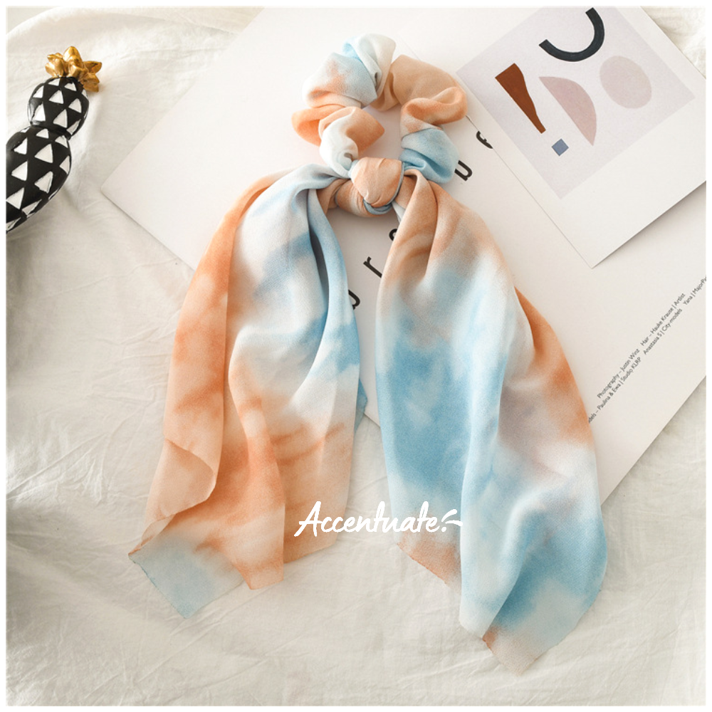 Burnt Orange / Lake Blue Wash Tie Dye Scrunchie Scarf