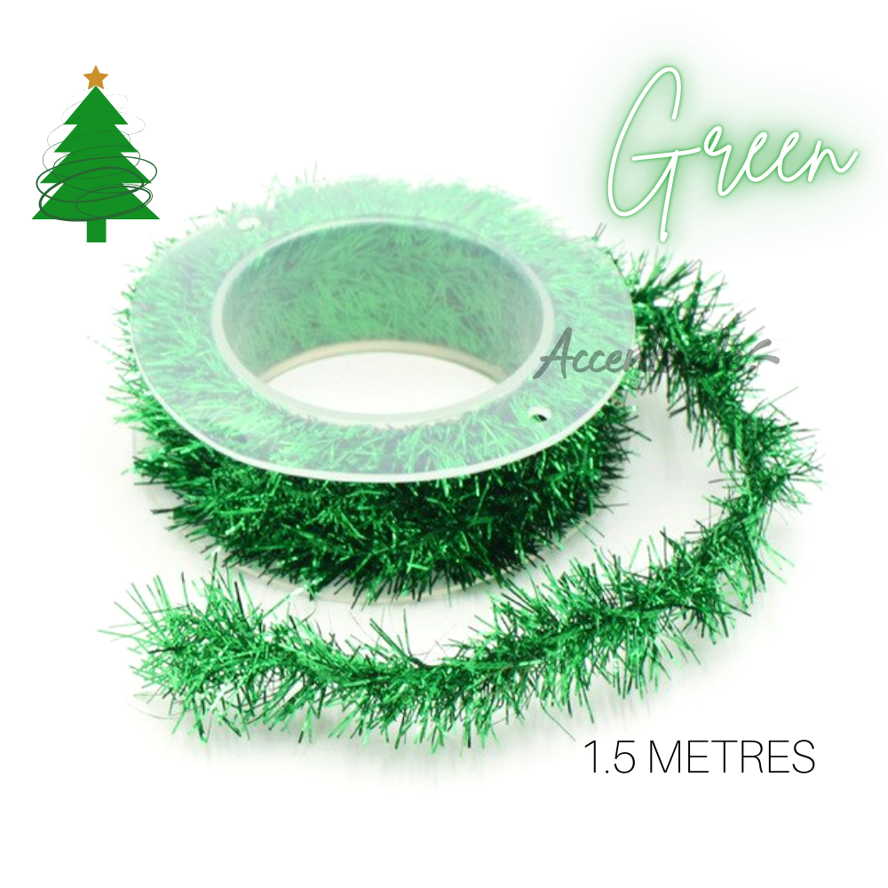 1.5M  Long Tinsel - Plain Green