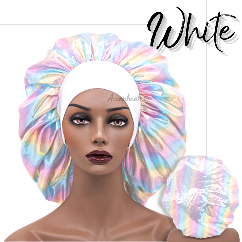 Wide Matching Colour Band White Holographic Bonnet