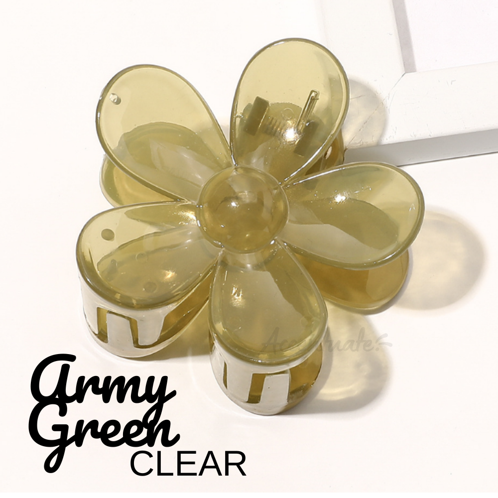 Clear - Army Green Flower Shape Hair Clip Clasp