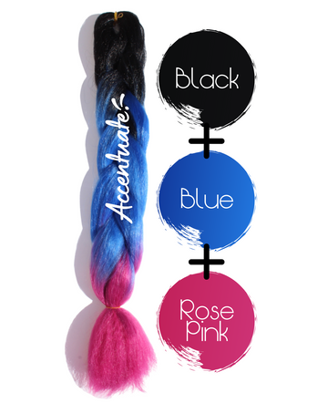 24" Black + Blue + Rose-Pink Ombré Jumbo Braid Hair Extension