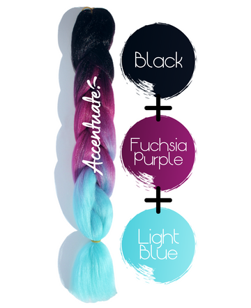 24" Black + Fuchsia Purple + Light Blue Ombré Jumbo Braid Hair Extension