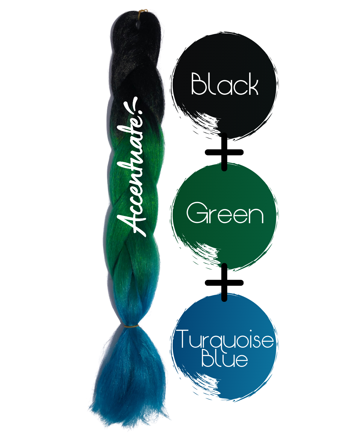 24" Black + Green + Turquoise Blue Ombré Jumbo Braid Hair Extension