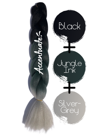 24" Black + Jungle Ink + Silver-Grey Ombré Jumbo Braid Hair Extension