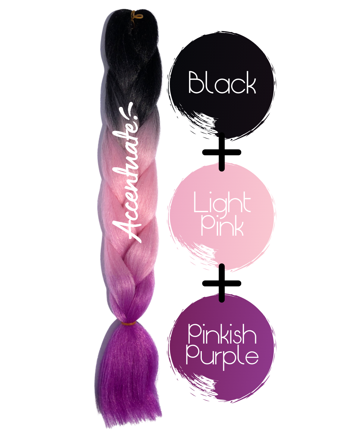 24" Black + Light Pink + Pinkish Purple Ombré Jumbo Braid Hair Extension