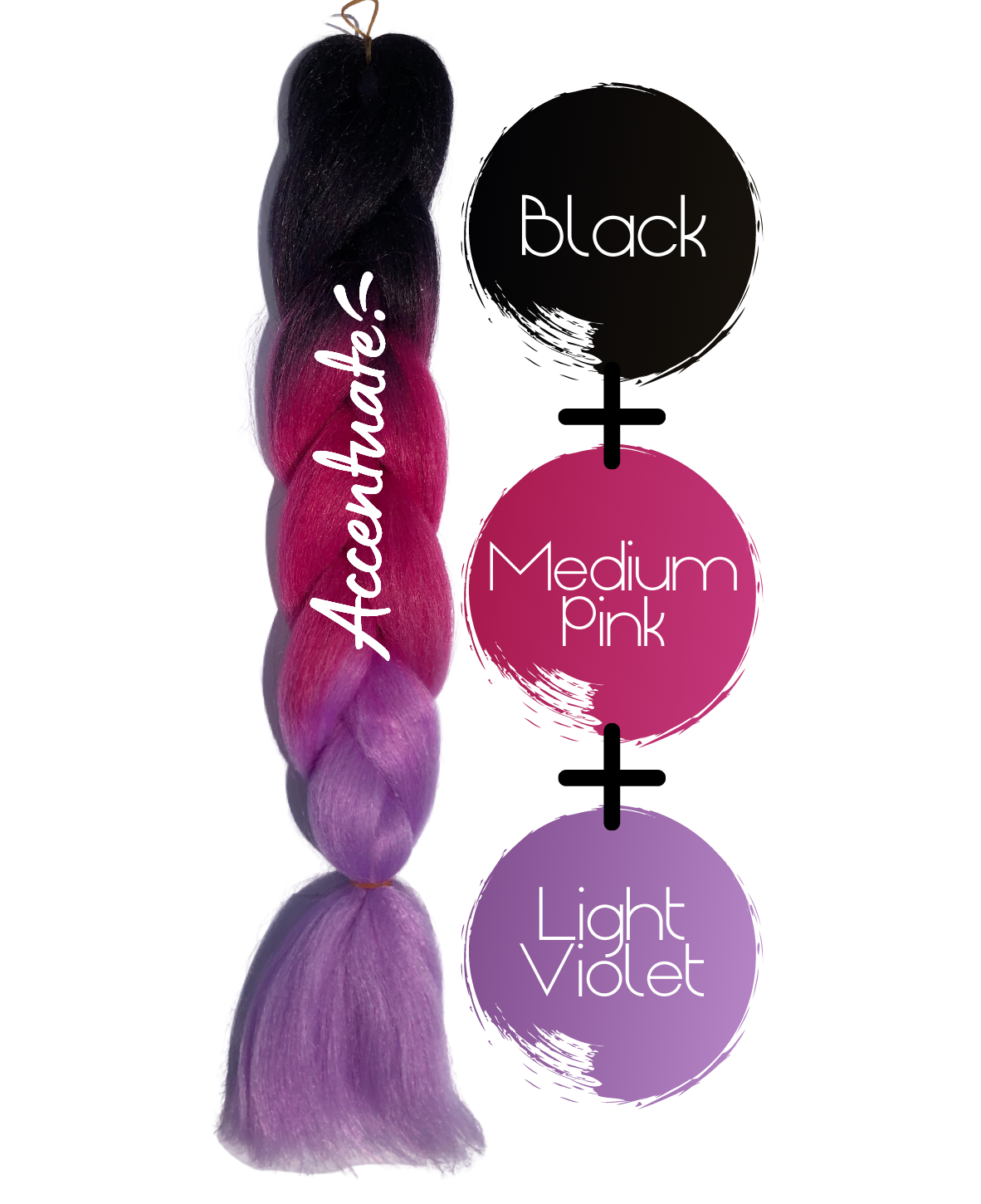 24" Black + Medium Pink + Light Violet Ombré Jumbo Braid Hair Extension