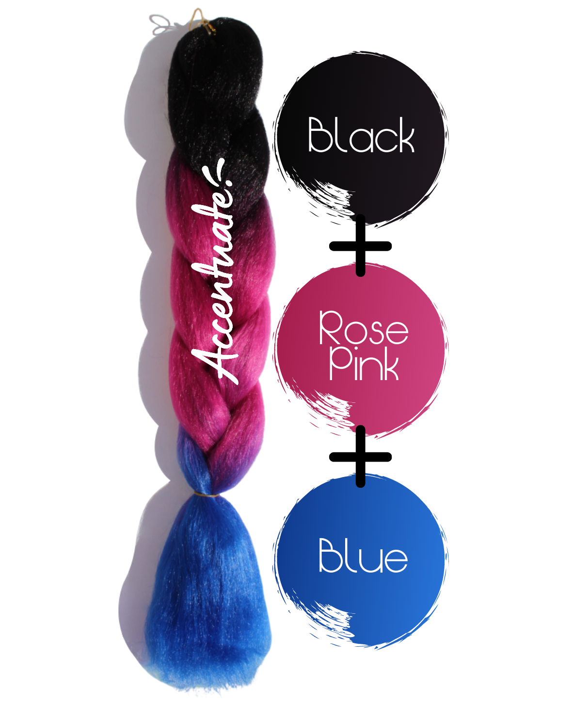 24" Black + Rose-Pink + Blue Ombré Jumbo Braid Hair Extension