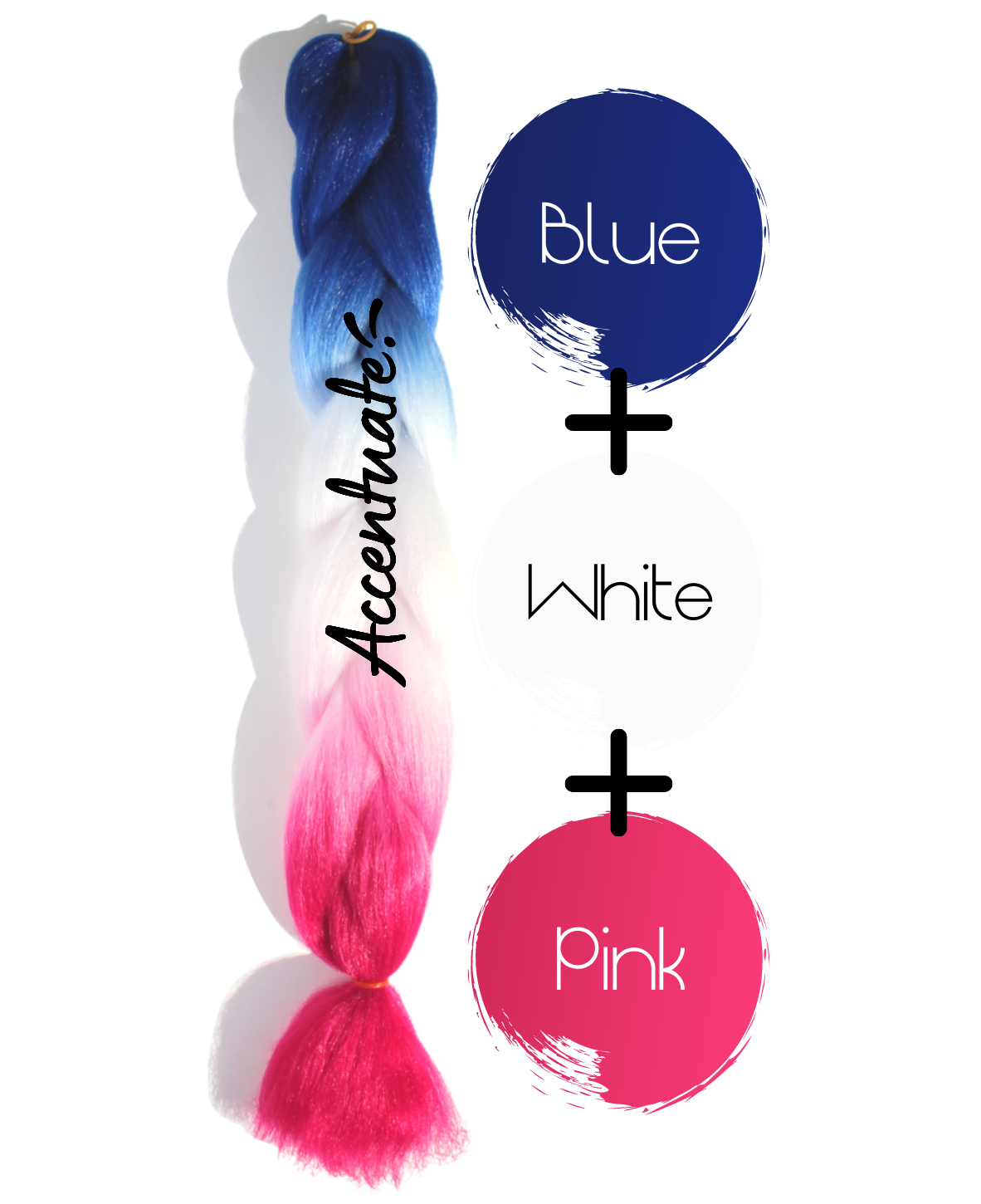 24" Blue + White + Pink Ombré Jumbo Braid Hair Extension